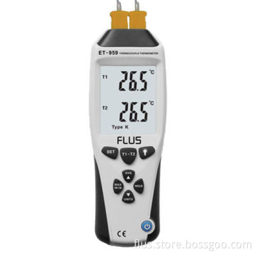 K-/J-type 2-channel thermocouple thermometers, MAX/MIN/AVG record, contact temperature measures